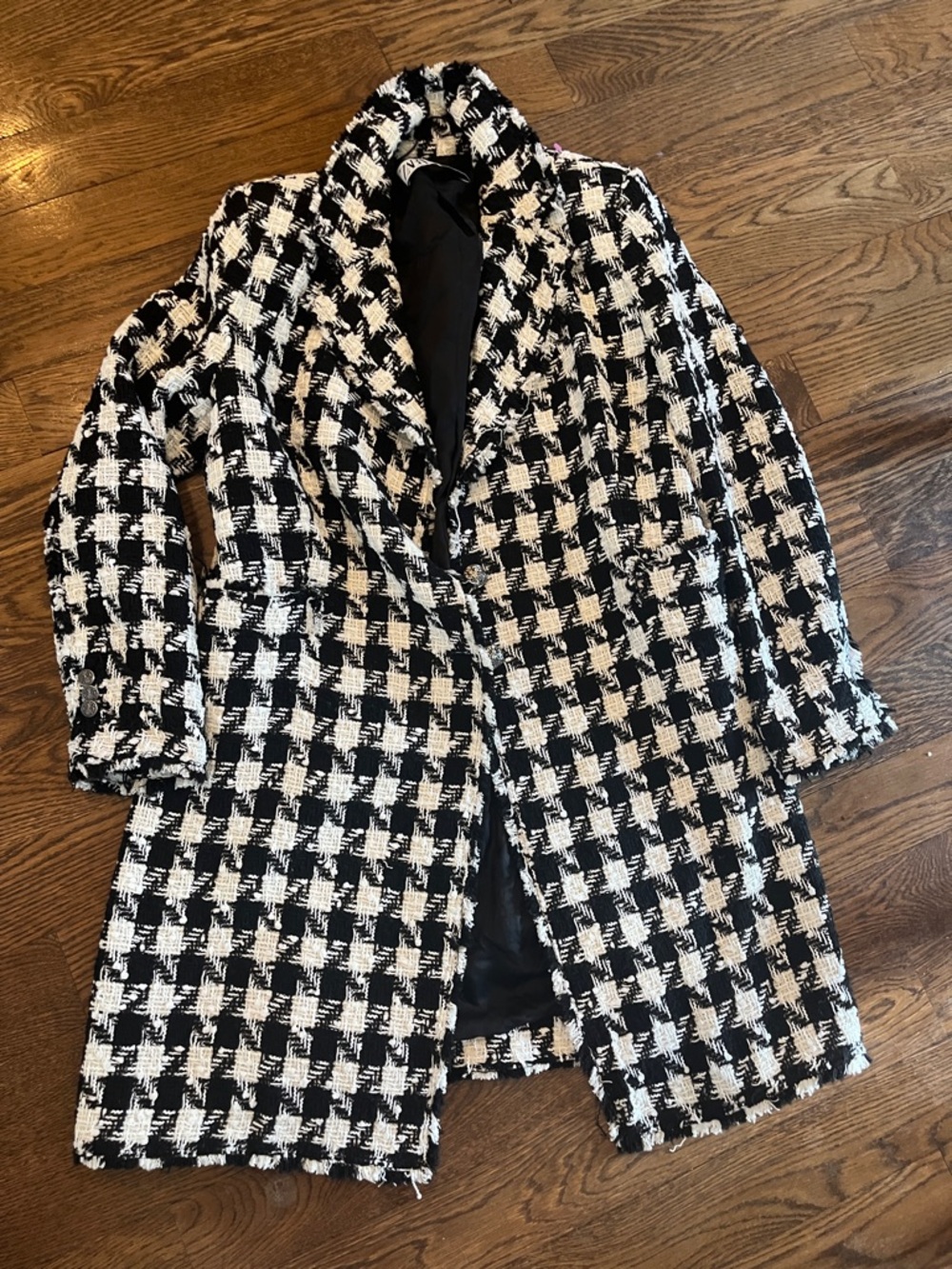 ZARA L Black & White Houndstooth Coat - Womens Jacket - Picture 2 of 4
